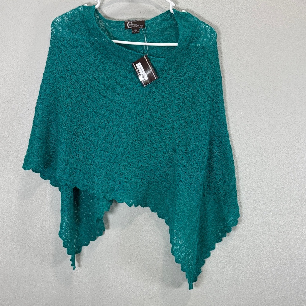 Alpacas at Marquam Hill Ranch Artisan Baby Alpaca Poncho sea green open knit